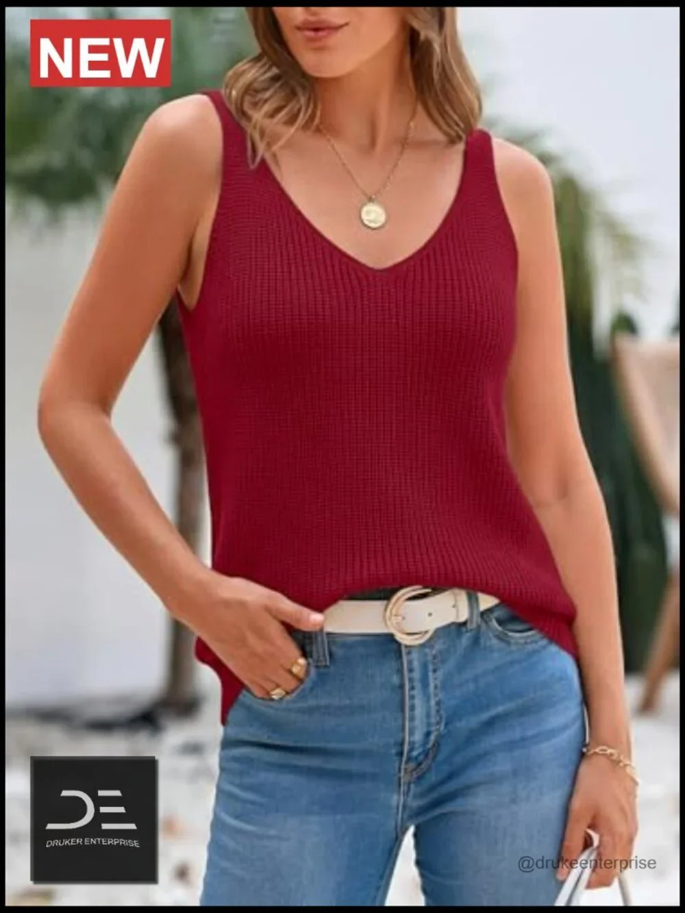 Sleeveless V-Neck Knit Sweater Vest Tank Top Casual Loose Crochet Tops